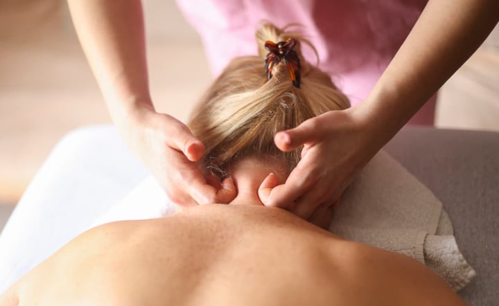 Woman having massage therapy close-up