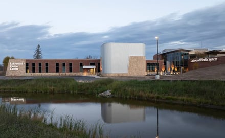lakewood-health-system-cancer-center-exterior-building-reflecting-pond